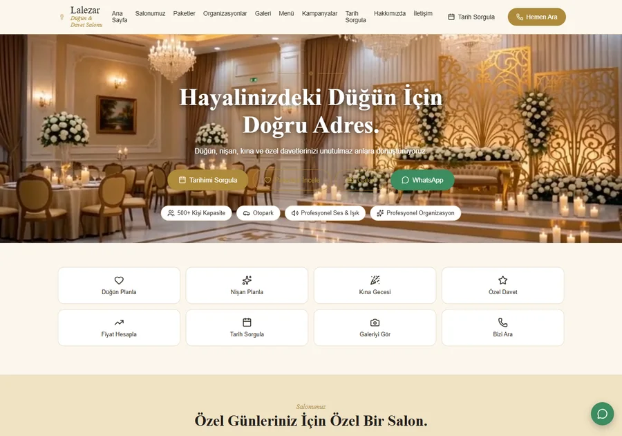 Düğün & davet salonu için Lalezar web sitesi tasarım önizlemesi